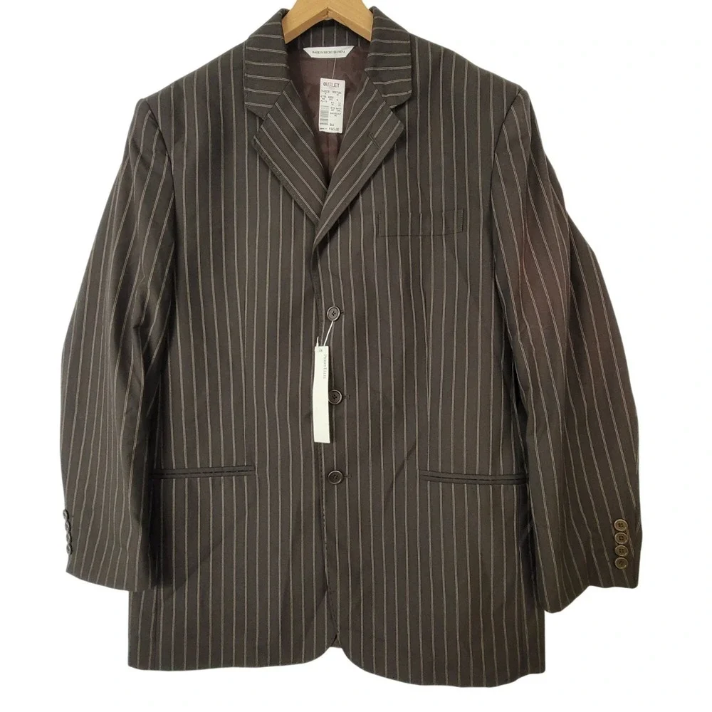 NWT Perry Ellis Brown Pinstripe Single-Breasted Suit Jacket Blazer XL 44 Regular